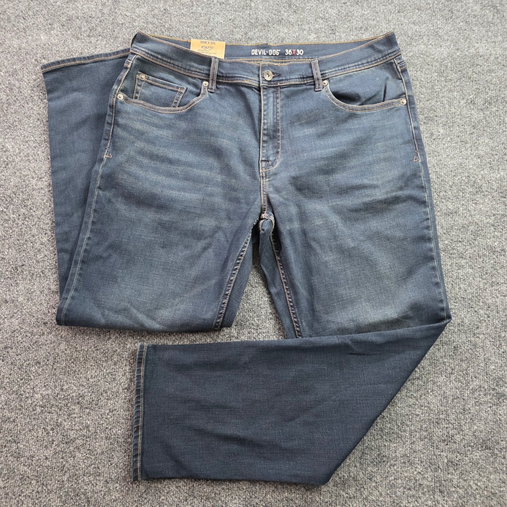 Devil-Dog Dungarees Athletic Fit Jeans Stretch Denim Blue 36x30 Mens NWT New